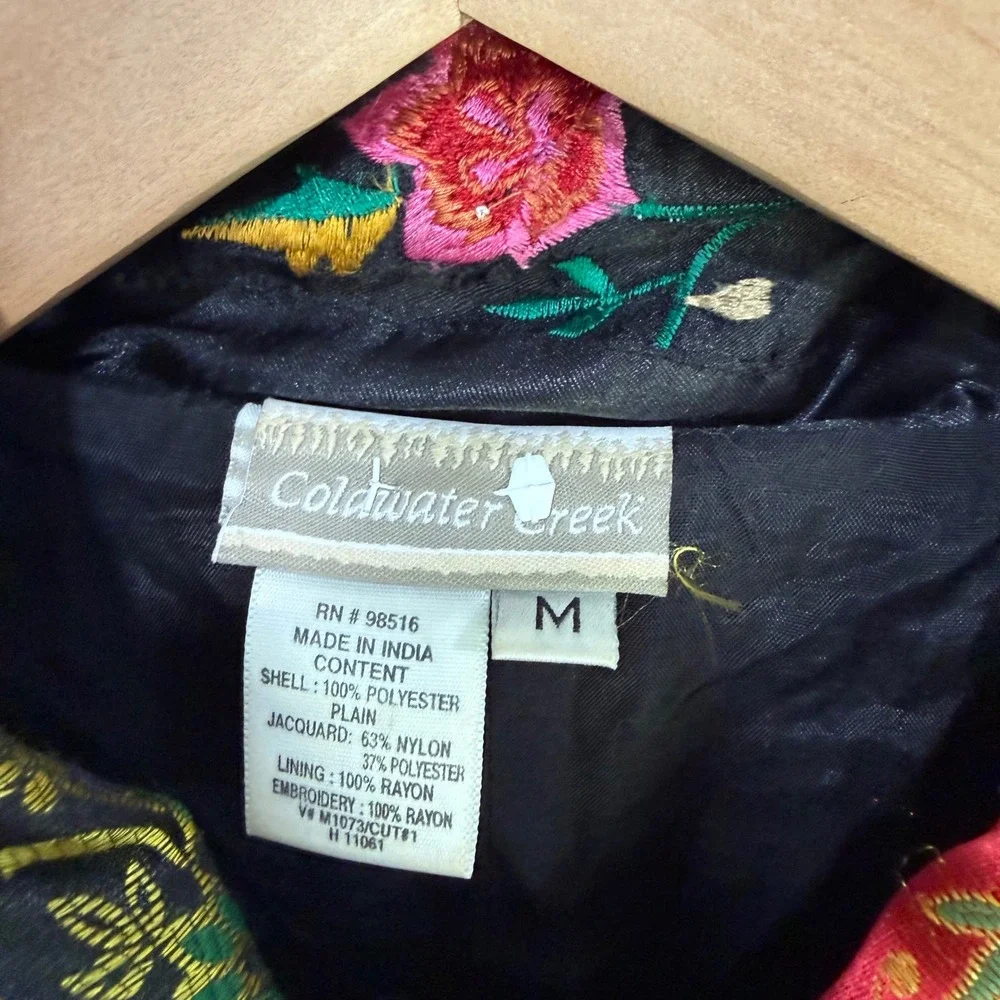 Coldwater‎ Creek Womens M Patchwork Floral Embroidered Jacquard Jacket